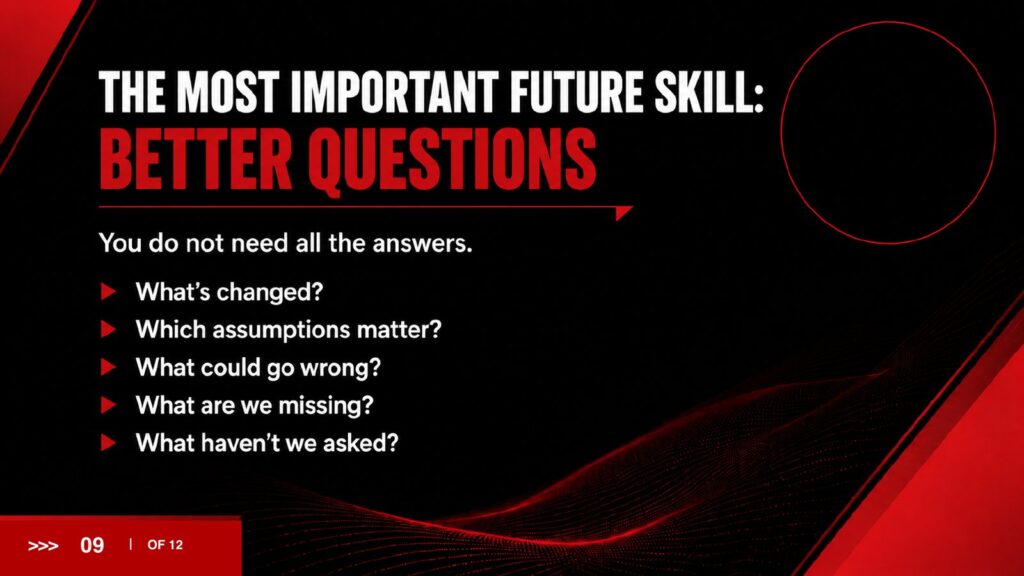 2027 Brief slide 9: The most important future skill: better questions.