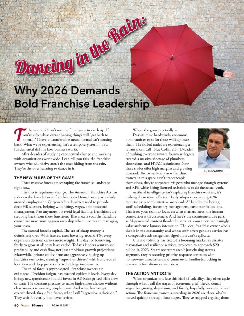 Article in Flame Magazine: "Dancing in the Rain: Why 2026 Demands Bold Franchise Leadership"