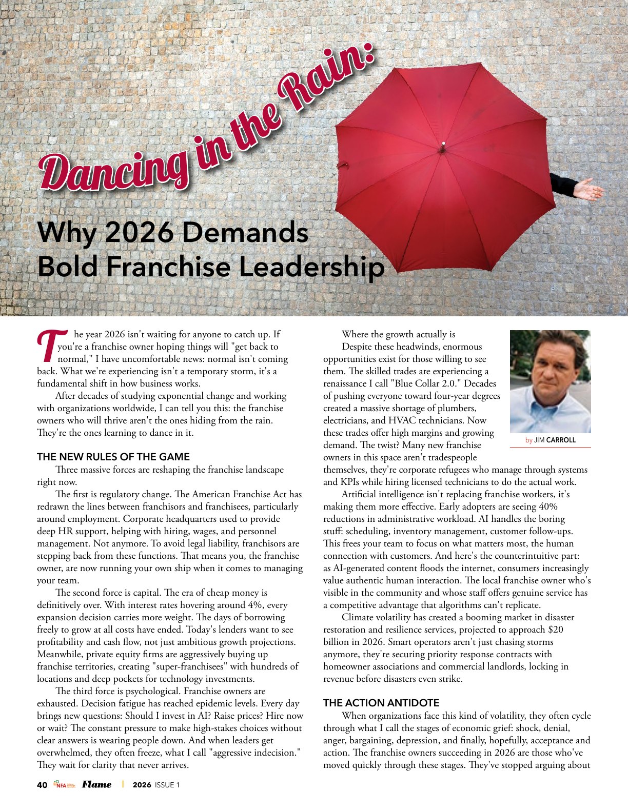 Page 40 of Flame, 2026 Issue 1: Dancing in the Rain: Why 2026 Demands Bold Franchise Leadership, by Jim Carroll